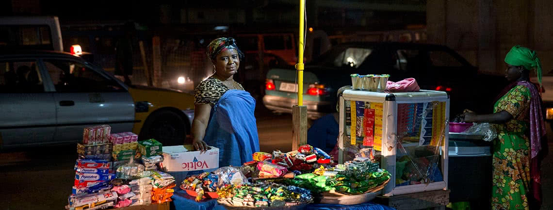 Informal worker Iris Lamiorkor runs a snack stand at Kwame Nkrumah Circle Market. Unlike other vendors who sell during the day