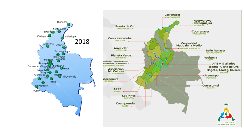 Colombia municipalities where waste pickers organizations are providing recycling public services