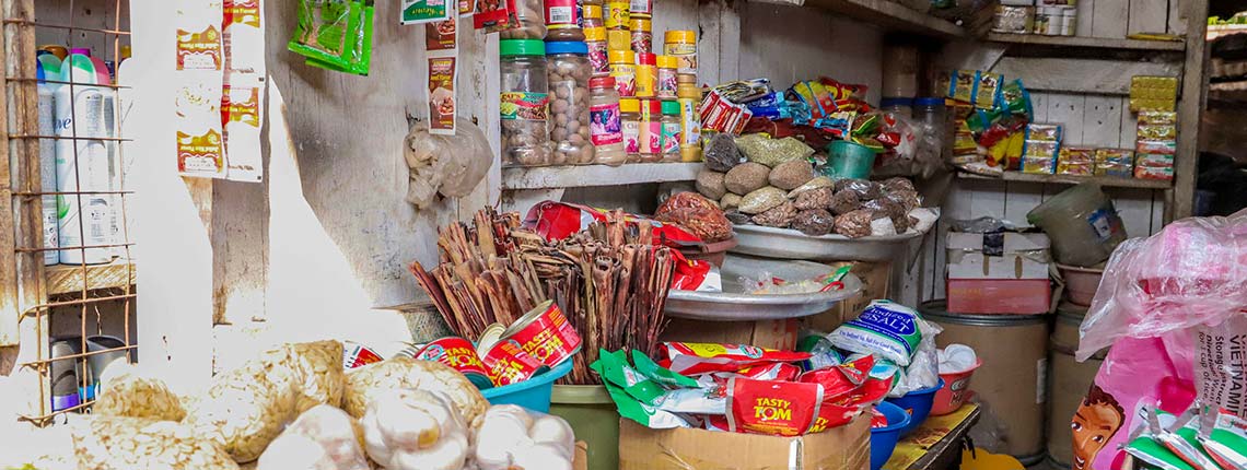 The stall of a trader in Tema Station Market in Accra, Ghana