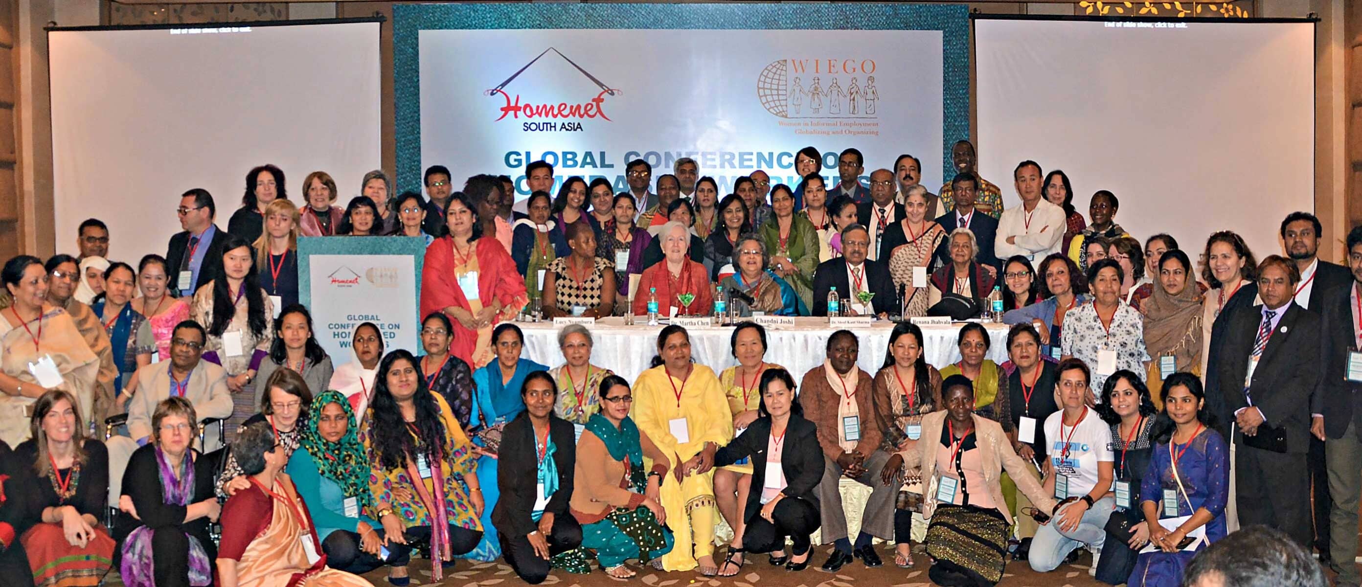 Participants in a photo op at the Global Conference on Home-Based Workers, held in New Delhi in February 2015